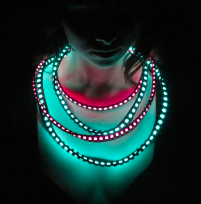 Cool Neon Electroluminescent Wire and Leather Necklace